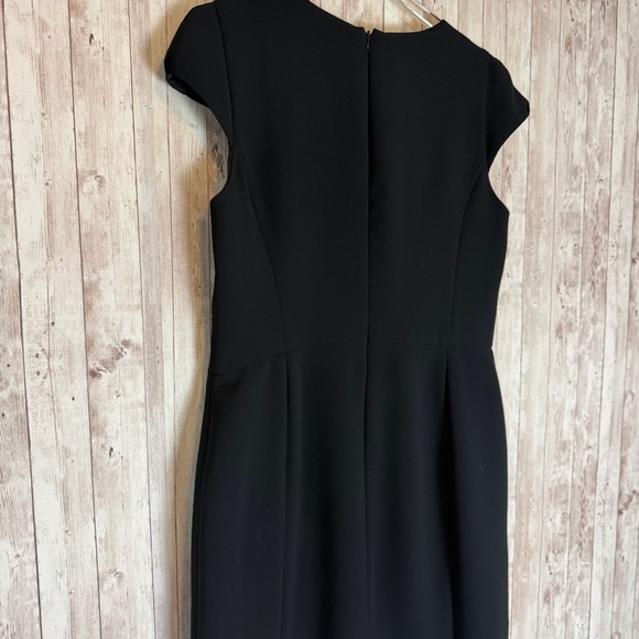 Talbots Black Cap-Sleeve Pleated-Neck Midi Sheath Dress - Picture 5 of 7